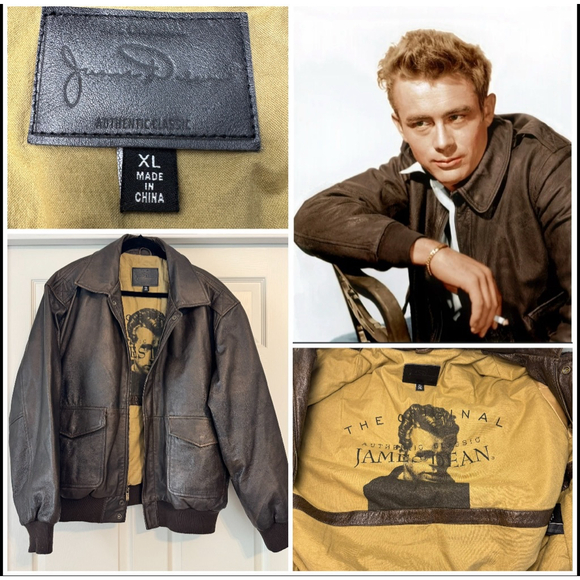 James Dean Brown Leather Bomber Jacket XL - Picture 1 of 10
